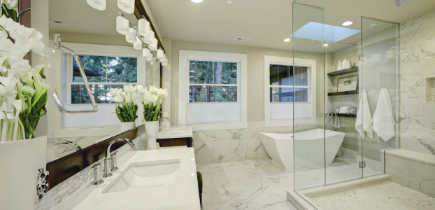 bathroom with glass shower enclosure